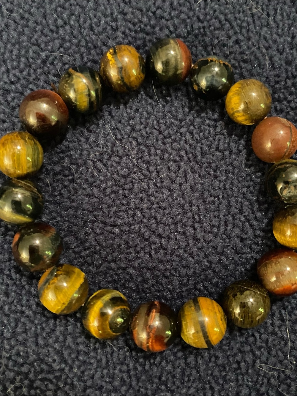 Natural Tiger Eye Beaded Stretch Bracelet - Multi Brown/Gold